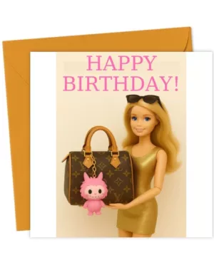 Barbie x Labubu Happy Birthday Card