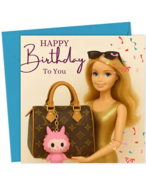 Barbie x Labubu Happy Birthday Card