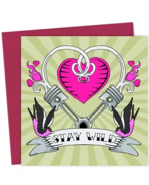 Biker Chick Crossed Pistons Stay Wild Tattoo Style