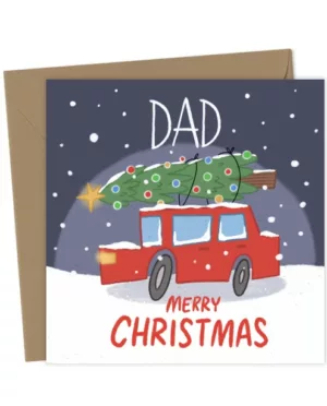 Christmas Card for Dad – Red Car with Tree Design | Festive Family