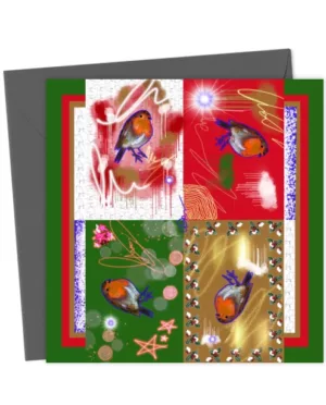 Colourful Robin Christmas Card – Festive Art, Unique Holiday Greeting