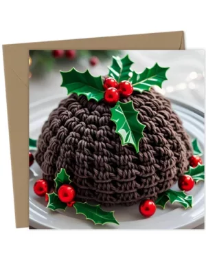 Crochet Christmas Pud, Card for crocheters and knitters, craft card