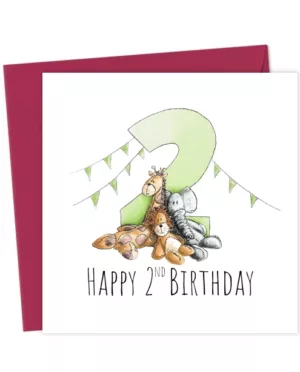 Cute 2nd Birthday card green