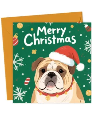 Cute Bulldog Dog Merry Christmas Card for Pet Lovers Friends & Family