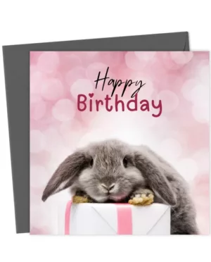 Cute Bunny Birthday Card Fluffy Rabbit Greeting Card for Animal Lovers