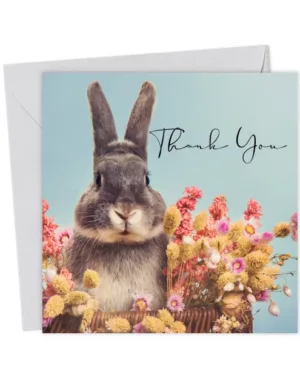 Cute Bunny Thank You Card with Flowers Rabbit-Themed Thank You Card for Animal Lovers