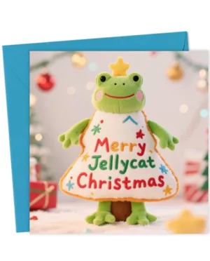 Cute Jellycat Frog In a Festive Tree Outfit Christmas Card For Fans