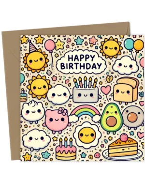 Cute Kawaii Jellycat Pattern Happy Birthday Card for Jellycat Fans