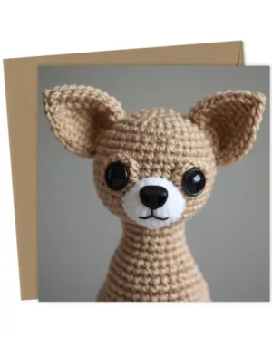 Cute knitted crochet Chihuahua blank, birthday card