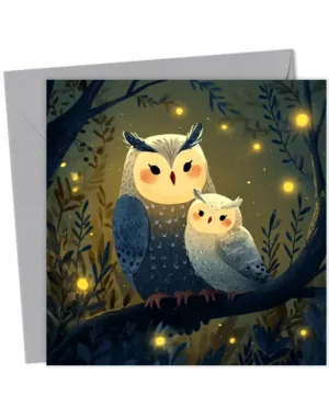 Cute Mother and Baby Owl Greetings Card