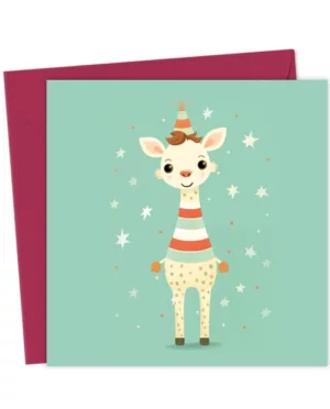 Cute Party Giraffe Illustration – Whimsical Birthday Greeting Card