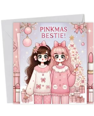 Cute Pink Aesthetic Bestie Pinkmas Christmas Card for Your Best Friend