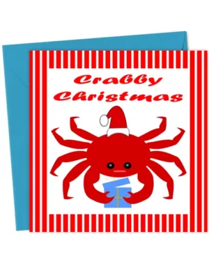 Cute Scandi Christmas Crab with present Cartoon Card