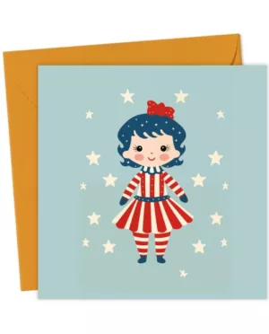 Cute Star Girl Postcard - Retro Red, White & Blue Illustration