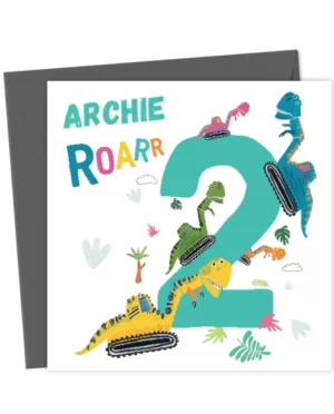 Dino Diggers Age 2, kids 2nd Birthday -  Add name card
