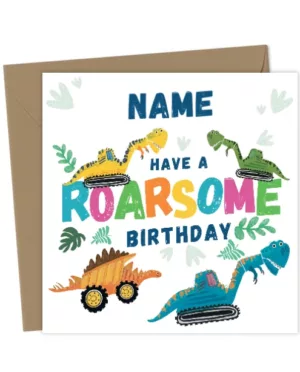 Dinosaur Diggers Kids Birthday - Add your name card