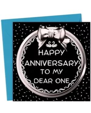 Elegant Silver Black Wedding Anniversary Card for Husband, Wife, Fiancée or Girlfriend – Romantic Confetti Design with Silver Bow & Round Accent