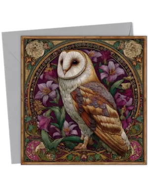 Floral Barn Owl - Greetings Card
