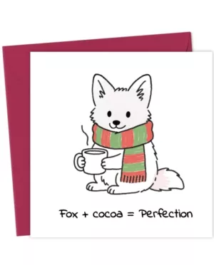 Fox cub with comforting cocoa,wearing a woolly scarf