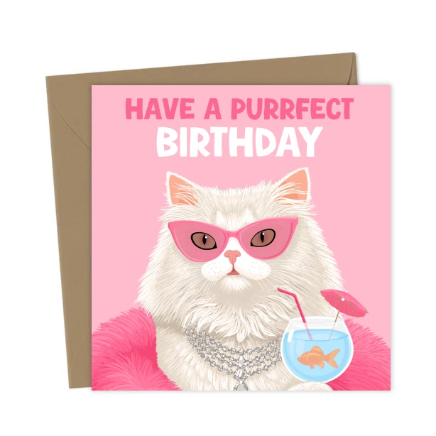 Funny Cat Birthday Card - Have a Purrfect Birthday - Cute Cat Card ...