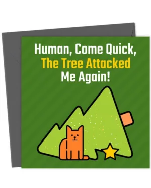Funny Cat Christmas Card - Human Come Quick
