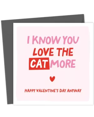 Funny 'you love the cat more' valentines card