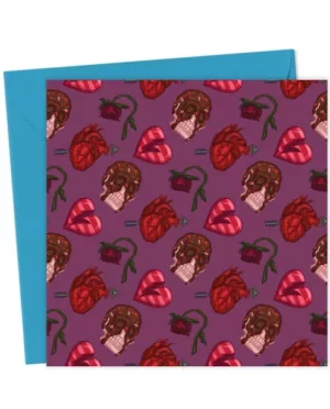 Goth Valentine's Day Spooky Rose Skull Heart Card