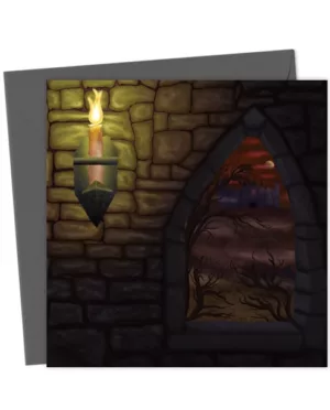 Gothic Castle Cobblestone Window Candle Cathedral Scene Card