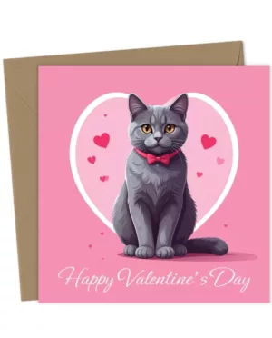 Grey Cat Valentine's Card