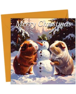 Guinea Pigs Building a Snowman Christmas Card