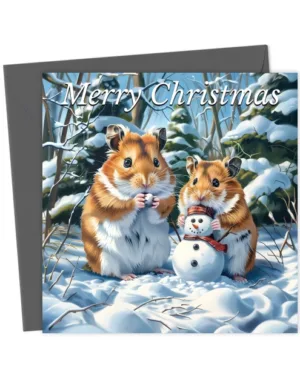 Hamsters Building Snowman Christmas Card