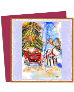 Hand-Painted Reindeer Christmas Card – Sparkling Holiday Scene