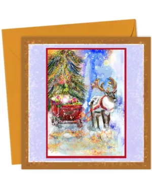 Hand-Painted Reindeer Christmas Card – Sparkling Holiday Scene