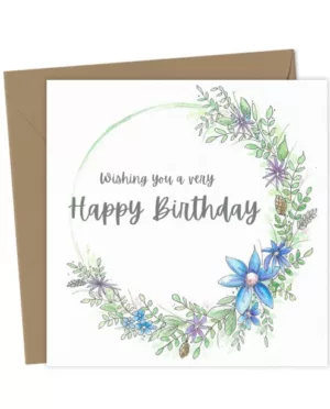 Happy Birthday - Blue Floral Wreath