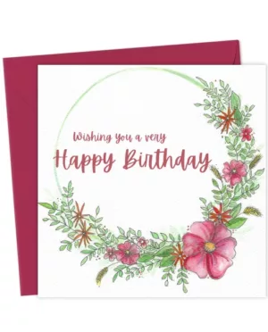 Happy Birthday Hand Painted Floral Wreath