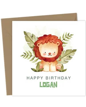 lion birthday card child kids cute 1st toddler
