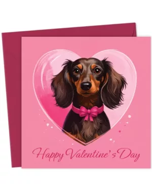 Long Hair Chocolate & Tan Dachshund Valentine's Card