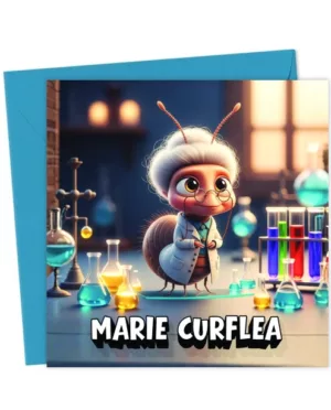 Marie CurFlea Funny Greetings Card – Science Pun Card