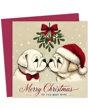Merry Christmas To My Wife Bulldogs Kissing Under The Mistletoe