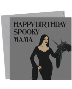 Morticia Addams from Wednesday TV show birthday card for mum