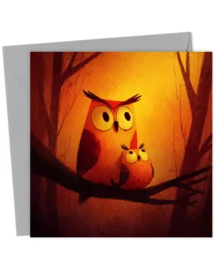 Mother and Baby Owl Greetings Card