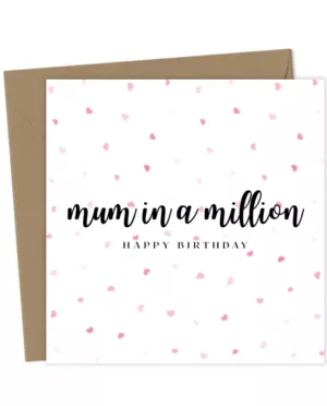 “Mum in a Million” Birthday Card – Sweet Pink Hearts Design