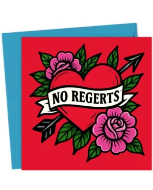 No Regerts Tattoo blank card, retro tattoo
