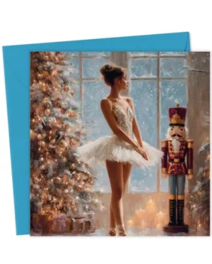 Nutcracker Ballerina Christmas Card | Elegant Holiday Art