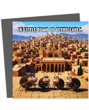 Oh Little Town Of BethFleahem - Funny Christmas Card