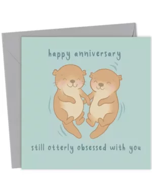 Otterly Obsessed Anniversary Card – Cute Otter Pun Card for Couples