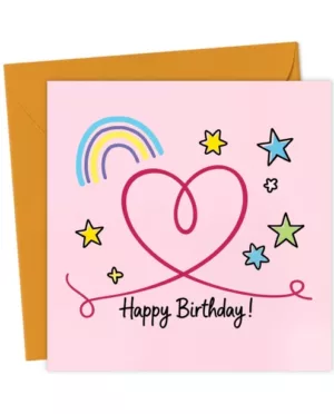 Pastel Pink Rainbow And Heart Birthday Card