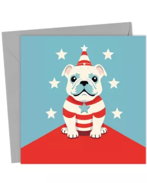 Patriotic Bulldog Star – Cute British Dog Greeting Card