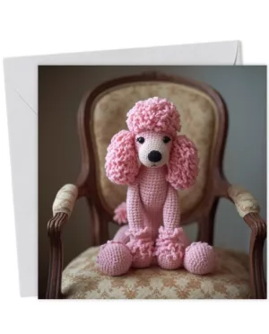 Pink Poodle Crochet birthday blank card