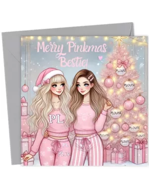 Plouise Pinkmas Bestie Christmas Card Cute Pink Festive Girls Design